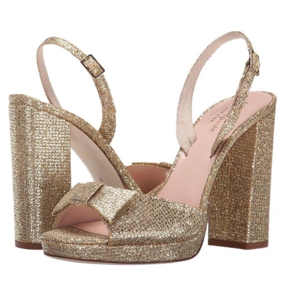 NWOT Kate Spade Briana Gold Sparkle Bow Heels 7
